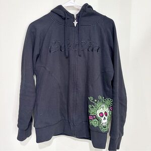 Electra Hoodie Black Size Large Skulls Full Zip Colorful